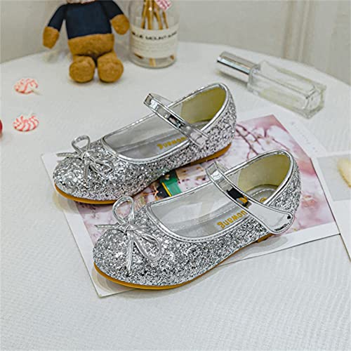 OMEARK Girls Dress Shoes Princess Glitter Low Heel Shoes Kids Sparkly Dress-Up Round Toe Sandals with Ankle Straps and Bow Tie for Party Wedding Dance Ballet Shoes2