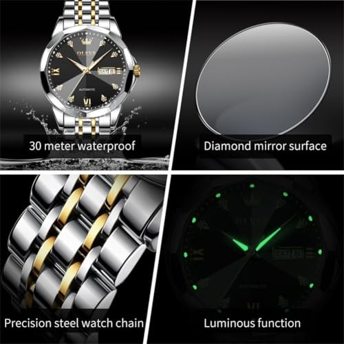 Image of OLEVS Watch for Men Automatic Classic Mechanical Watch Diamond Mirror Stainless Steel Dress Casual Waterproof Day /Date Calendar