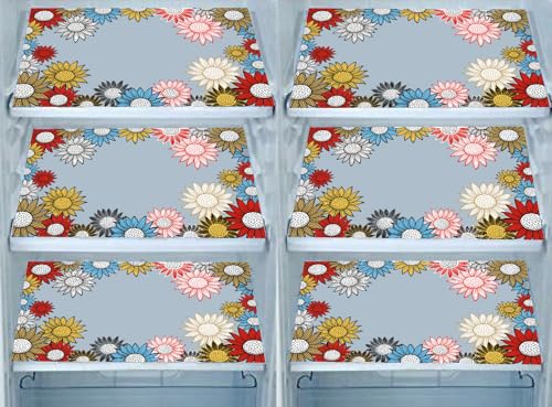 Image of DakshyaIndustries Pack of 6 PVC Printed Fridge Mat /Refrigerator Mat (Red&Yellow)