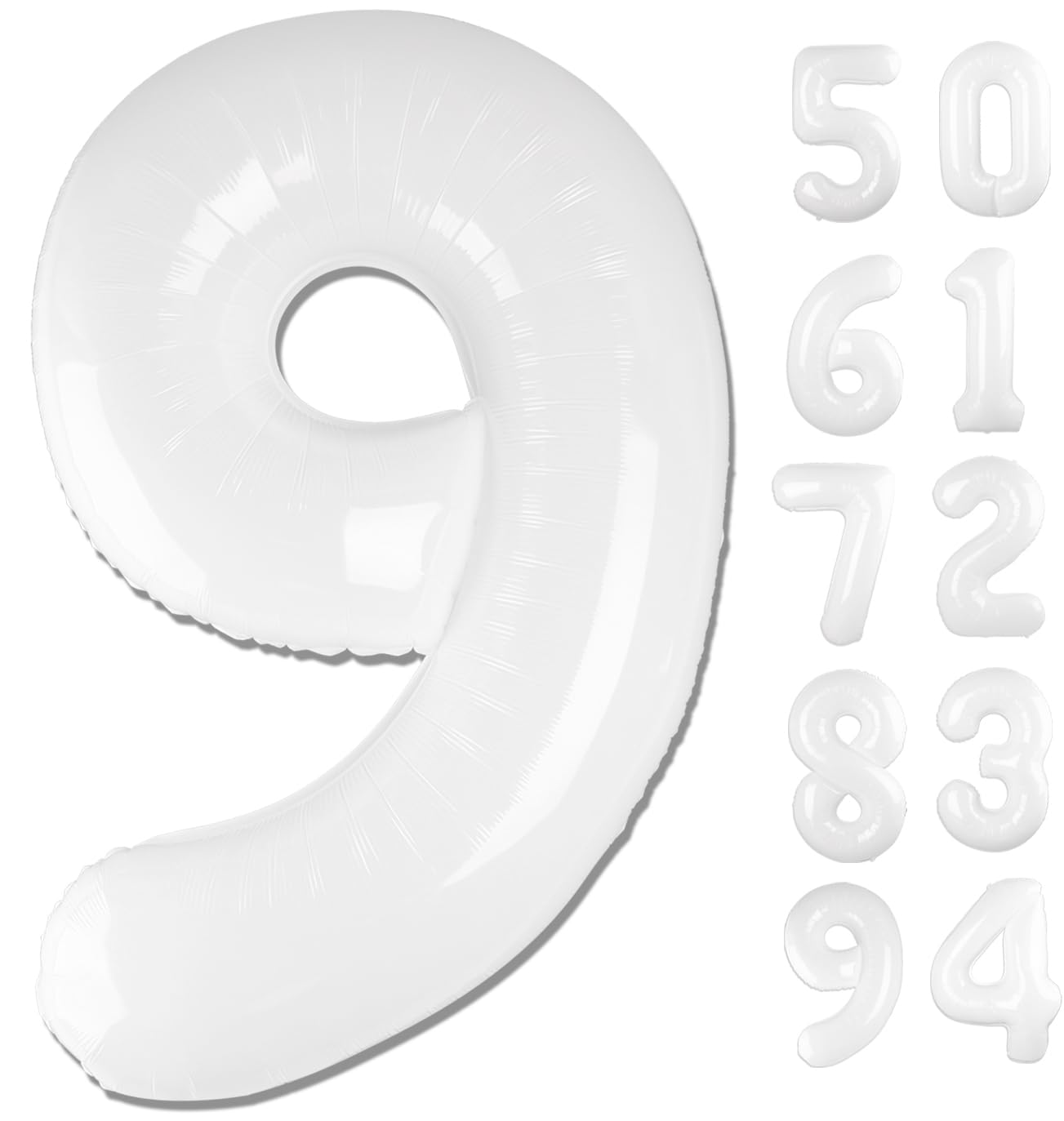 White 9 Balloon - Number Balloon 40 Inch, 9th White Birthday Decorations