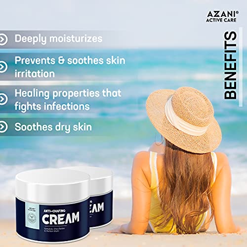 Azani Natural Anti Chafing Cream | Intimate Area Cream | Multi-Purpose Healing Cream For Rashes, Blisters, Thigh Rub, Itchy & Sore Skin From Sports & Fitness Activities | Multani Mitti, Shea Butter & Gotukola (Men & Women) - 1.76 Oz #TOP2