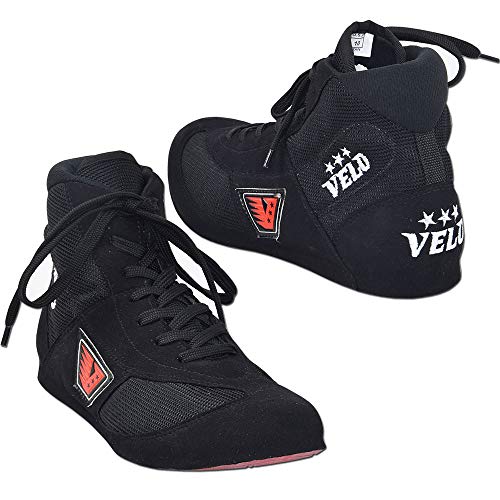 VELO Leather Boxing Shoes Sports Training Mesh Unisex Pro Boot Light Weight Black (Black, 36 (USA-3))