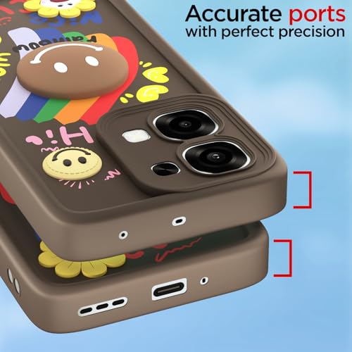 Image of Pikkme Back Cover for Oppo F31 5G / Oppo F33 5G | Soft Silicone| Cute Rainbow Smile & 3D Cartoon Flower Design | Shockproof Raised Camera Protection Bumper Case (Brown)