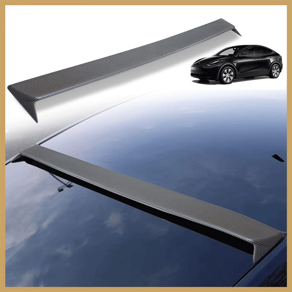 Photo 1 of AOSKonology for Tesla Model Y Rear Spoiler Wings ABS for 2020-2023 Tesla Model Y Rear Trunk Spoiler Lip Tail Wing Rear Trunk Lid (Roof Spoiler, Matt Carbon Fiber) Roof Spoiler Matt Carbon Fiber