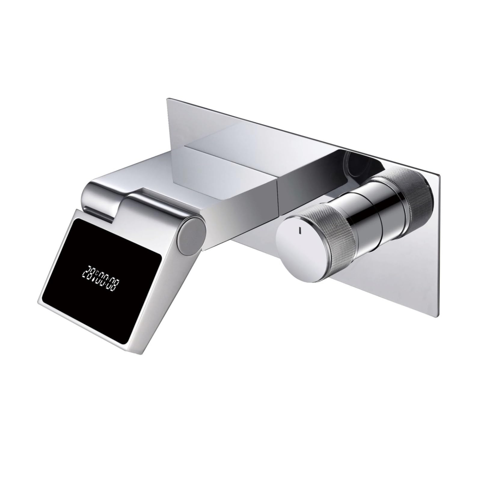 Wall Mounted Bathroom Faucet, Brass Embedded Basin Mixer Tap with LED Display, Hot & Cold,Safe and Reliable(Chrome 02)