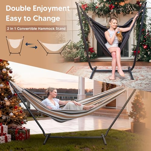 Image of SUNCREAT 2-in-1 Convertible Double Hammocks 2 Person, Coffee Stripe