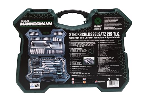 Brüder Mannesmann Steckschlüsselsatz, 1/4" Zoll, 3/8" Zoll und 1/2" Zoll, 215-teilig | M98430