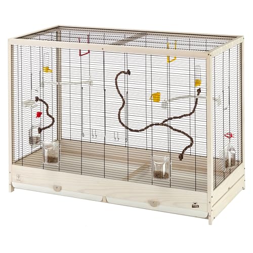 Ferplast Vogelkäfig aus Metall und FSC-Holz, für Kanarienvögel, Sittiche, inkl Zubehör,...