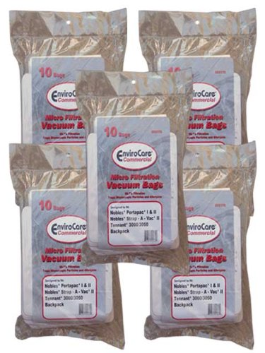 50 Castex, Nobles, Tennant Commercial Allergy Backpack, Canister, Tank Vacuum Cleaner Bags 611780, 613325, Nobles Portapac 1& 2, Nobles Strap-A-Vac II, Tennant, 3000/3050, Castex, 900005 Portapac