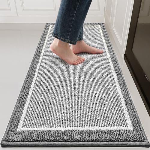 Kitchen Runner Rugs Non Slip Washable Long Kitchen Rugs Absorbent Dirt Resist Runners for Kitchen Floor Mat in Front of Sink Rug, Laundry, Entryway Floor Runner 20"x47", Grey 20"x47" Grey