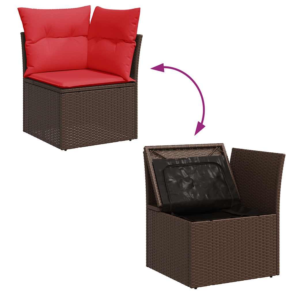Set Divani Giardino 10 pz con Cuscini Marrone Acacia Rattan Polyrattan Resistente per Terrazza Balcone Patio e Veranda Uso Esterno
