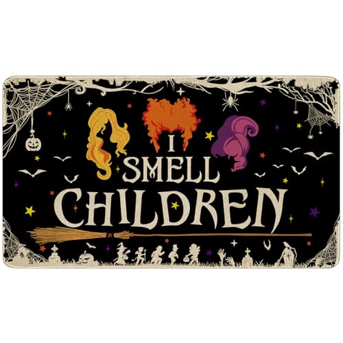 Ideasonna Halloween Witch Door Mat Decor, I Smell Children Halloween Outdoor Welcome Mat, Halloween Doormat, Halloween Mats Outdoor Rug, Black, 17