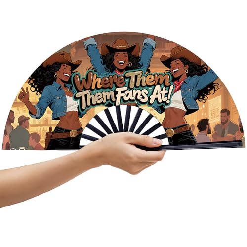 MBDFUT 13'' Large Boots On The Ground Hand Fan, Where Them Fans At Clack Fans for Line Dancing, Portable Popping Fan for Cowboy Church Rave Wedding Party Decoration 26'' (Style 4)