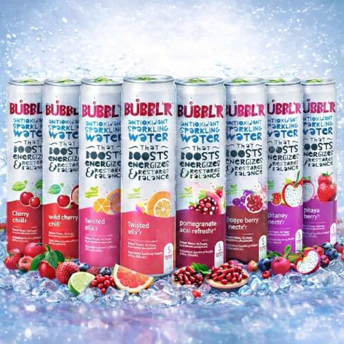 Bubblr Antioxidant Sparkling Water - Twisted Elixr Wild Cherry Pomegranate Acai Pitya Berry (12 pack)
