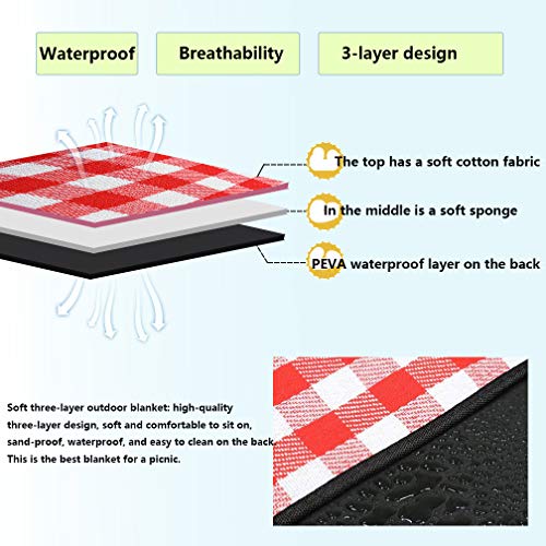 image for AOPEIER Outdoor Picnic Blankets 3 Layers for Water-Resistant Handy Mat