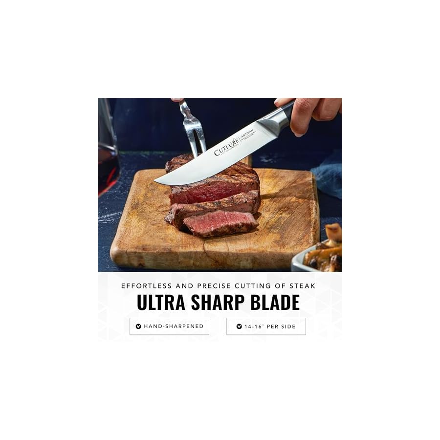 Cutluxe-Steak-Knives-Set-of-4-Straight-Edge-Steak-Knife-Set--Forged-High-Carbon-German-Steel-Full-Tang-Ergonomic-Handle-Design--Artisan-Series Cutluxe Steak Knives Set of 4, Straight Edge Steak Knife Set – Forged High Carbon German Steel, Full Tang, Ergonomic Handle Design – Artisan Series