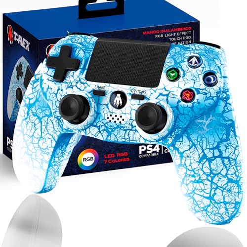 Mando Inalambrico PS4 Gaming Blanco LED RGB 7 Colores Compatible Con PS4 Y PC Windows Android Y iOS Vibracion Dual Joysticks Precisos Touch Pad Bateria 1000mAh Diseño Ergonomico Bluetooth Gamepad Plus