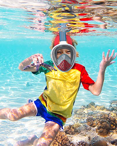 Image of QingSong Kids Snorkel Mask Full Face, Snorkeling Set with Camera Mount, 180 Degree Panoramic View Snorkeling Gear Anti-Fog Anti-Leak