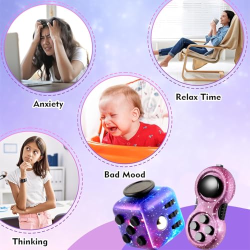 MPQDFG 2 Stück Zappelspielzeugset, Galaxy Anti-Stress-Würfelspielzeug, Infinity-Würfel, Zappelpad-Controller, Kleine Geschenke Für Kinder Und Erwachsene Zum Stressabbau In Stresssituationen