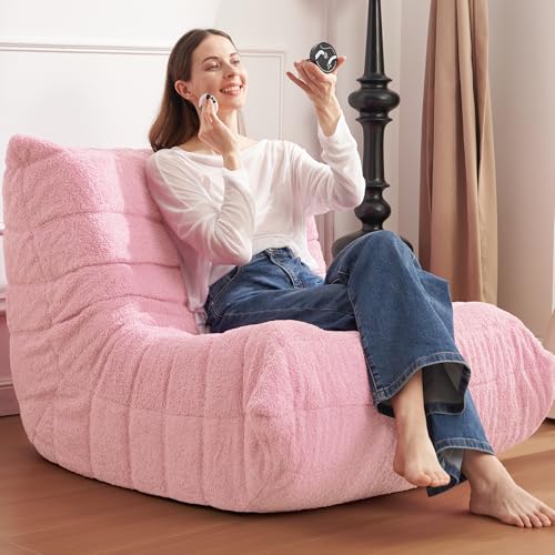 Image of Bean Bag Chair Big Sofa Beanbag Chair for Adults Fireside Chair Bean Bag Lounger with Memory Foam Filled for Home,Apartment or Gaming Venue(Pink Teddy)