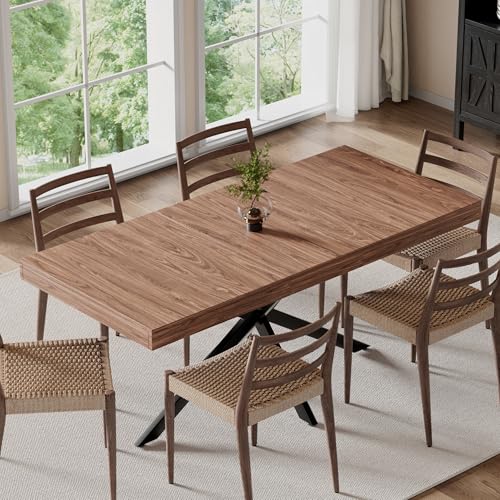 MECHYIN Extendable Dining Room Table for 4-8, 55''-70.9'' Wooden Rectangle Expandable Dining Table with Hidden Storage, Space Saving Farmhouse Kitchen Table for Dining Room Kitchen Office