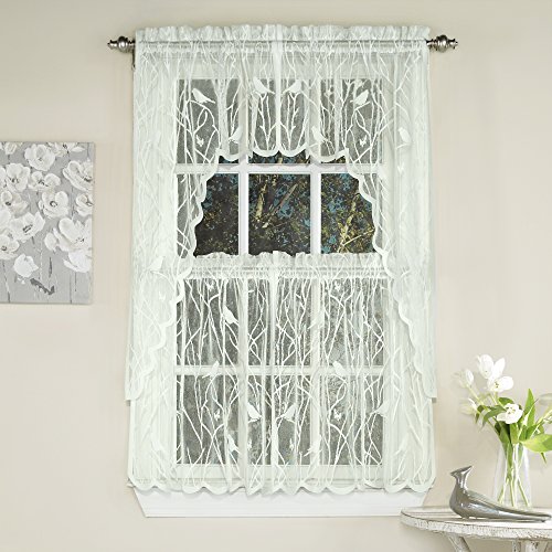 Image of Sweet Home Collection 5 Pc Kitchen Curtain Set, Swag, Valance, Choice of 24 Songbird Cream, 36 inch Tier Pair