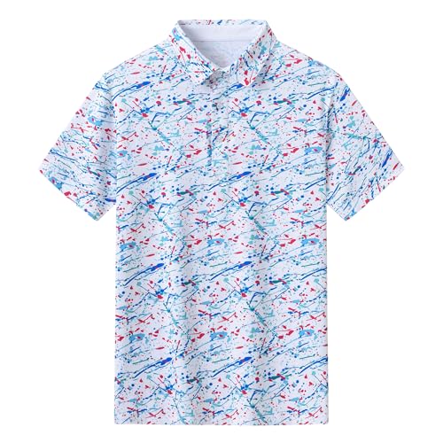 MoFiz メンズ 花柄折り襟ポロシャツ