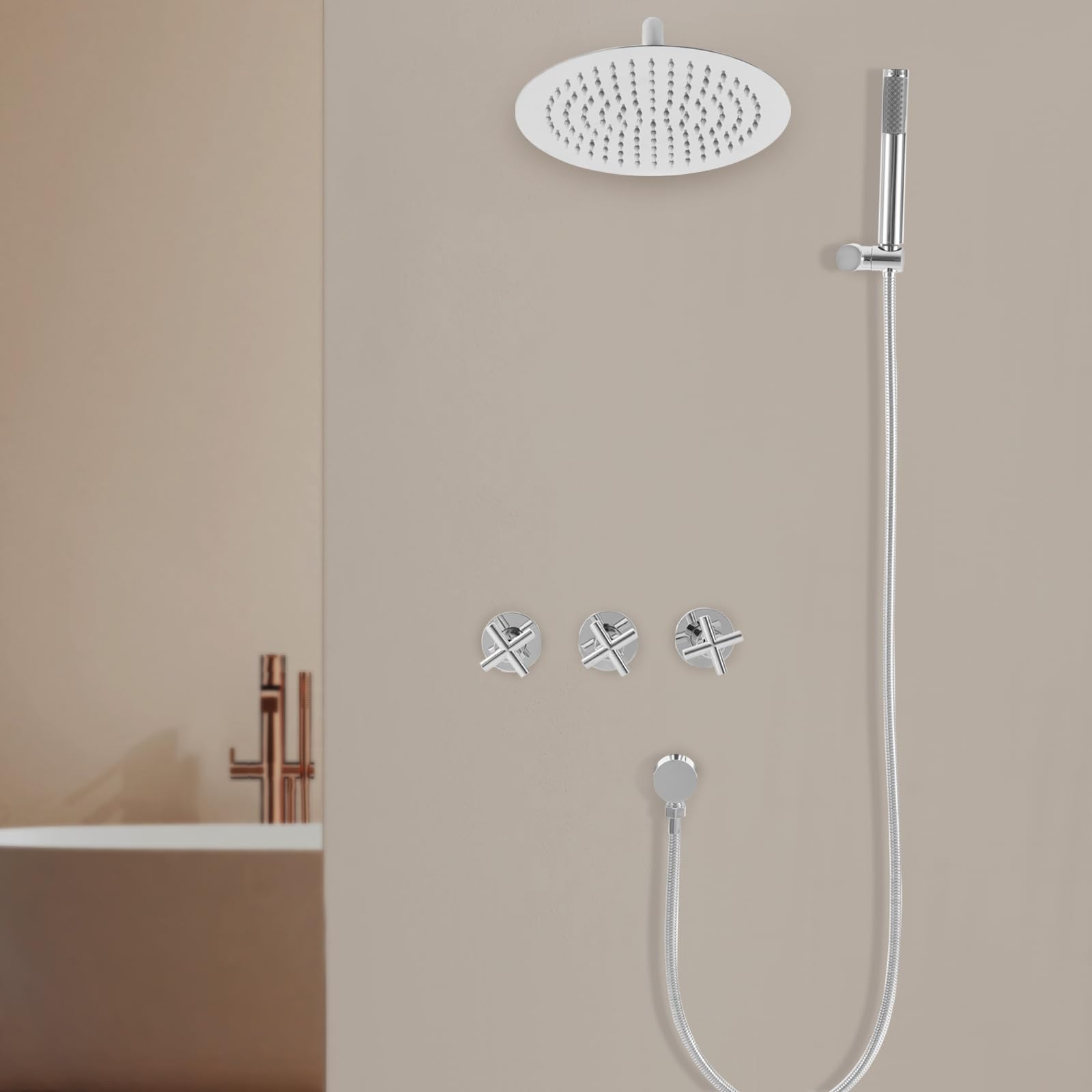 Dispositivo de ducha montado en la pared NPT de 1/2 pulgadas, interfaz estándar, ducha de mano montada en la pared (ángulo ajustable de 45°) con soporte para alcachofa de ducha de pared y asas de 3