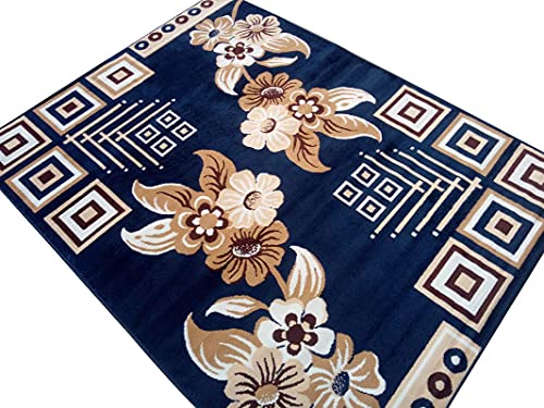 Image of Fine Wool Rectangular Carpet for Living Room, Bedroom and Hall (Color BLUE /5S Size 6 x 8 feet)