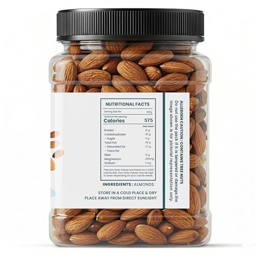 Image of Avogro Premium California Almonds 1KG | Real Nuts Badam Giri| High in Fiber | Rich in Protein | Magnesium, Phosphorus, Dietary Fibre | Nuts & Dry Fruits | Jar Pack Of 1