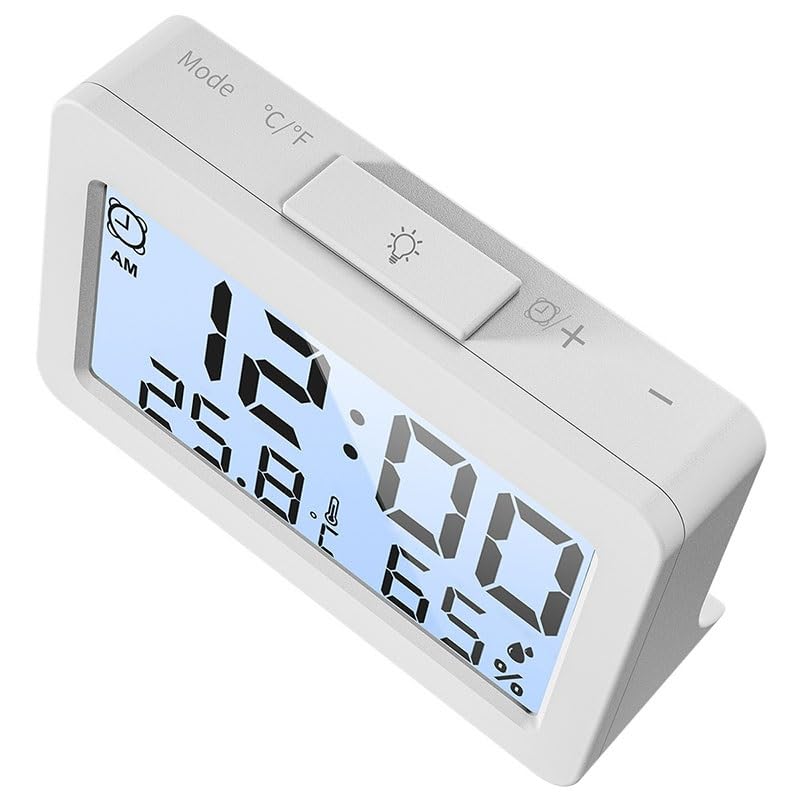 ABS Electronic Thermometer Hygrometer Bedside Table Office Desktop with Time Alarm Clock