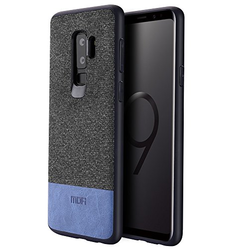 Samsung Galaxy S9 Plus Cases, Anti-Scratch Shock-Absorbing Fabric Business Men Covers with Full Silicon Soft Edges and Great Grip,Fully-Protective and Compatible for Samsung Galaxy S9 Plus（Black+Blue