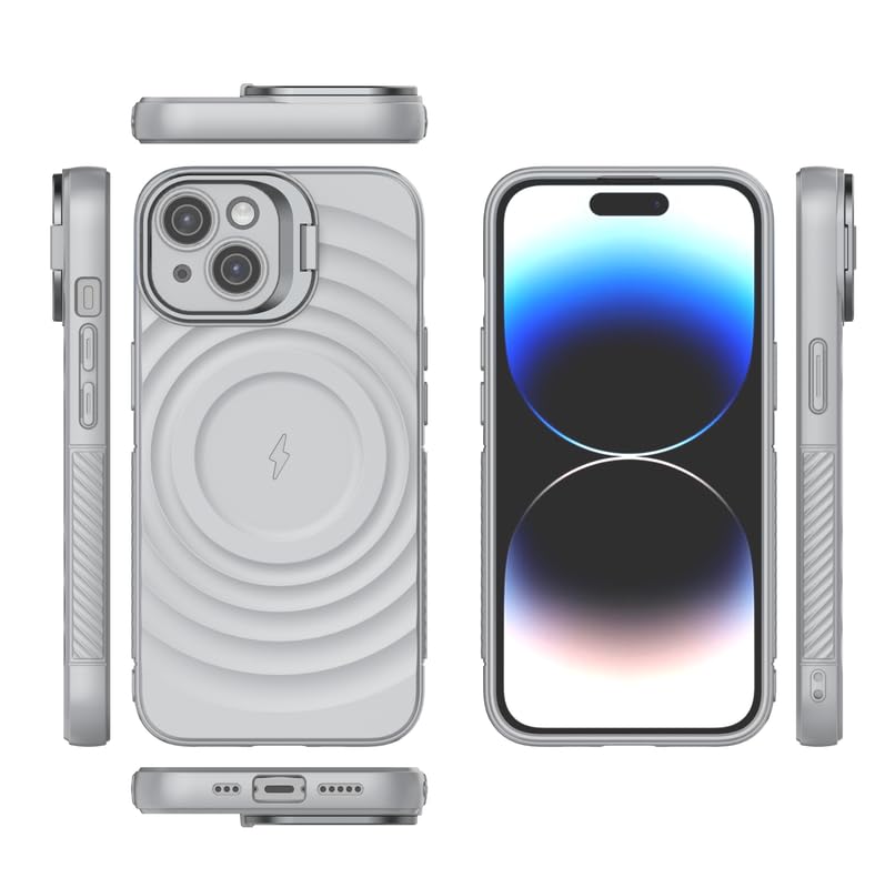 Image of LuxuryKase Shockproof Case for iPhone 14 | Ripple Pattern | Camera Protection | Inner Velvet Fabric Lining | Protective Cover with Enhanced Grip & Wireless Charging Support - Grey