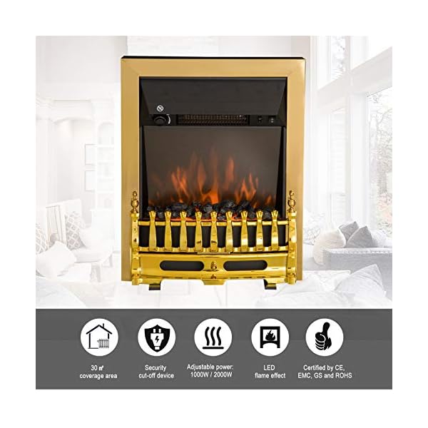 HOMCOM Electric Fireplace LED Light Complete Fire Place Heating Indoor Heater Coal Burning Flame Effect Heat 2000W Max - Image 7
