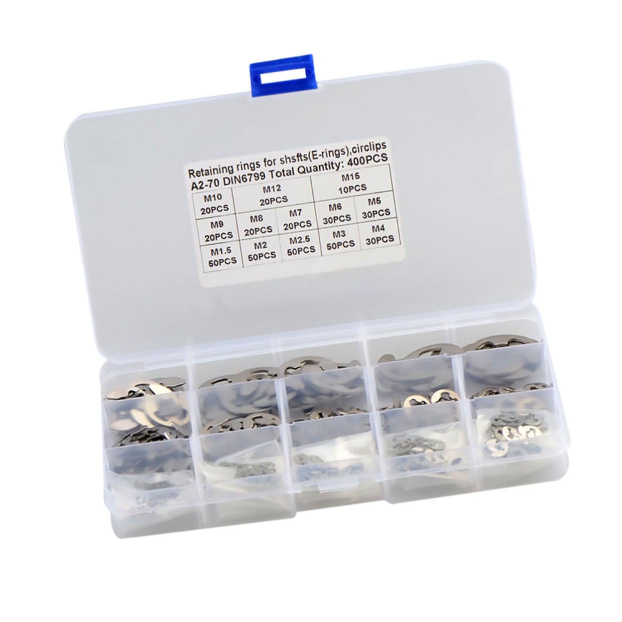 KICHOUSE 400pcs Stainless Steel Open Retaining Ring .5-5 E-Ring Kit for Machine Parts