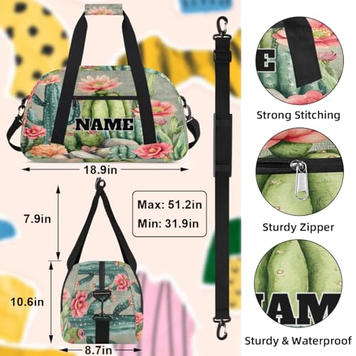 Tropical Cactus Custom Ballet Dance Bag Retro Flower Personalised Sport Gym Bag for Travel, Duffel, Weekender3