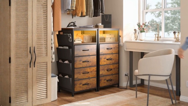 その他 Narrow Dresser Featuring Table Lighting Amazon.com: EnHomee LED Nightstand with Charging Station, 4-Drawer