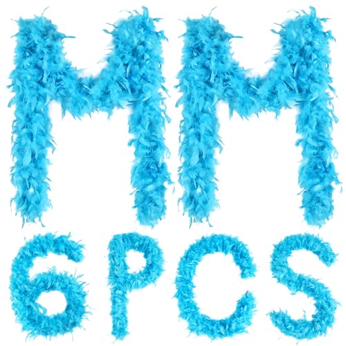 Easter Boa Deco 6Pcs Feather Boas Bulk 45g 2 Yards Each for Mardi Gras Costume Dance Performance Party Decorations Masquerade Soft Fluffy Feather GarlandBlue