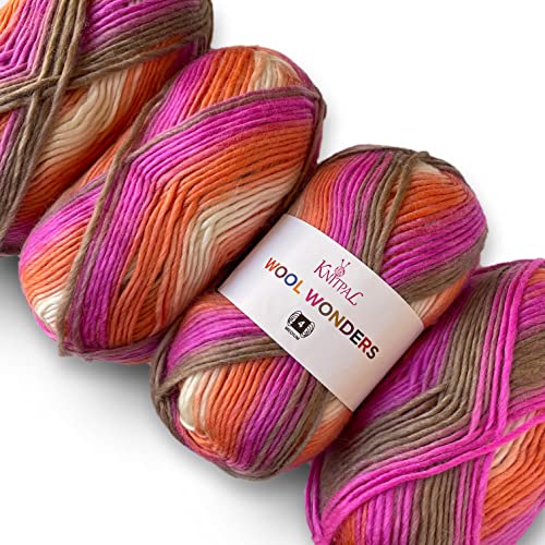 Image of Wool Wonders Yarn for Crocheting, 4-Pack (640Yds / 400G), Free Patterns - Wool Yarn for Knitting - Aran /Heavy #4 Medium Worsted Weight - Pink Retro