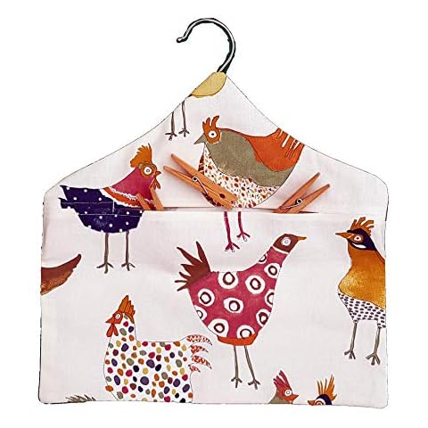 Kelway Crafts Handmade Funky Farmyard Chicken Peg Bag in Cream with Wooden Hanger Size Medium Cover
