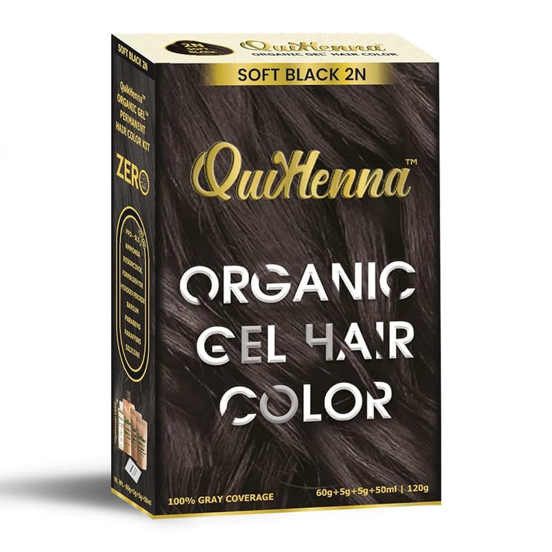 Organic Hair Colour Gel 2N Soft Black - PPD & Ammonia Free Permanent Natural Hair Color, 100% Grey Coverage, Long Lasting Gel Colour for Men & Women, 120gm
