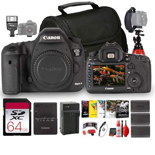 Canon EOS 5D Mark III Full Frame DSLR Camera Body 22.3MP Professional Camera (5260B002) + Photo Software + 64GB Memory Card + Flash + More (14pc Bundle)