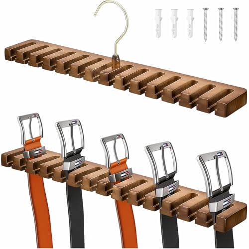 Eulihent Organizer per Cinture, Portacinture in Legno, Contenitore per Cinture, Girevole a 360° con 14 Fessure per Cinture e Cravatte, Risparmia Spazio Nell'armadio
