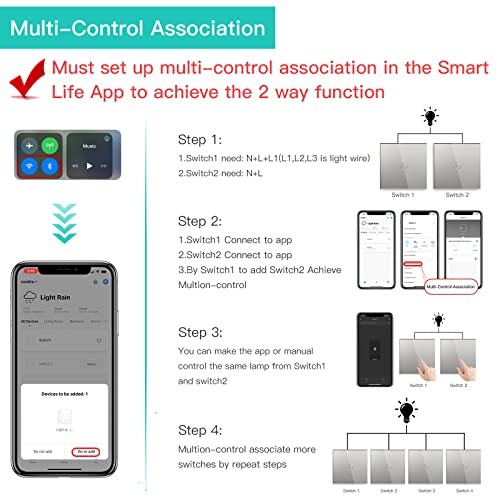 BSEED Smart Light Switch Grey,Compatible with Alexa and Google Home,1 Gang 1 Way WiFi Touch Switch,2 Way or Multi-Way Control by SmartLife APP,Alexa Switch with LED Indicator Light-Neutral Wire Need - Image 3