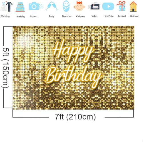 Fondo Dorado Feliz Cumpleaños 7x5ft para Fotografía miniatura 5