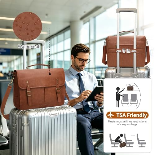 Bolso mensajero de cuero para hombre para laptop 15.6 pulgadas miniatura 4