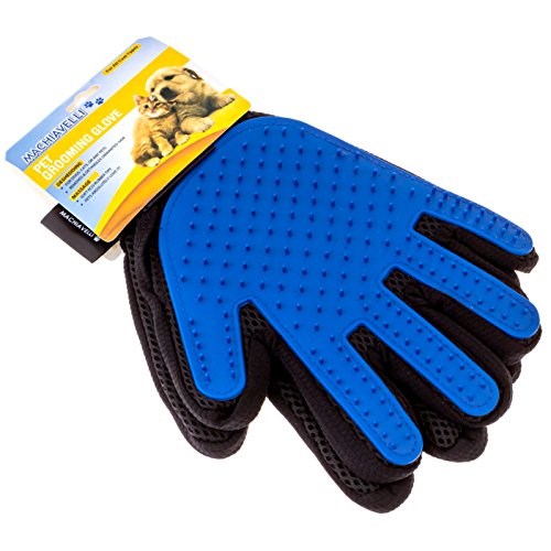 MACHIAVELLI Pet Grooming Glove Enhanced Five Finger Design Massage Tool Dynamic Pet Hair Remover Mitt Deshedding Glove- Works on Cats and Dogs with Long or Short Fur (Improved Durability)