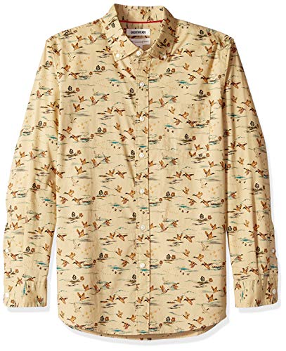 Amazon Brand - Goodthreads Men's Standard-Fit Long-Sleeve Poplin Shirt, tan duck print, Large