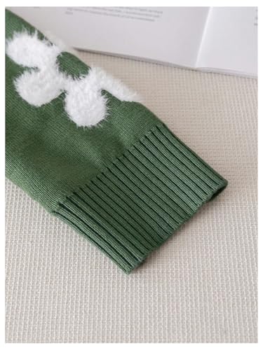 Image of BEAUDRM Girl's Cute Bow Sweater Crew Neck Long Sleeve Drop Shoulder Loose Pullover Tops