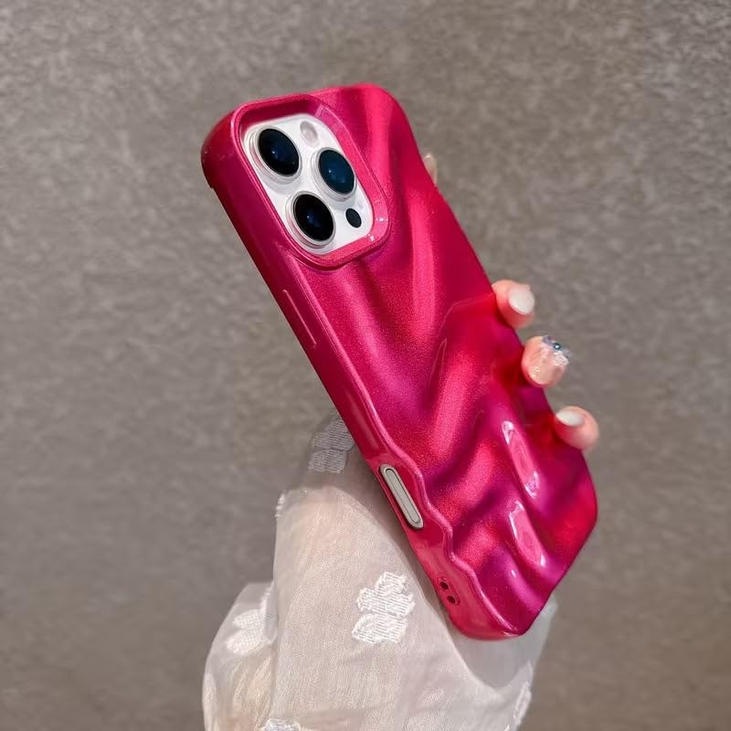 Image of COVERLY Metallic Pink Swirl Sparkle Case Cover for iPhone 12 Pro | Hot Minimalist Faux Wave Cute Design | Water Wrinkle Glitter | Soft Silicone Aesthetic Cover for Girls & Women (Pink, Shockproof)